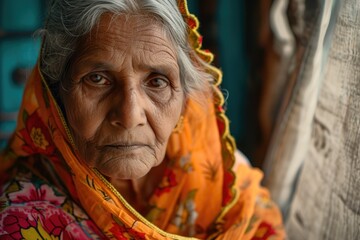 Obraz premium Indian woman wearing vibrant traditional saree.
