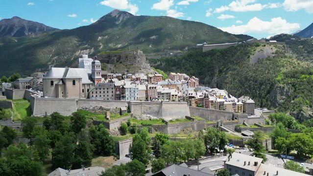 Briancon Fortified City in French Alps, France - Aerial 4k Circling