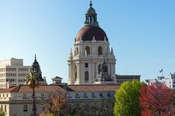 Fototapeta na wymiar Pasadena City Hall main tower, shown in Los Angeles County, California. This historic building was completed in 1927.