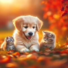Puppies and Kittens Portrait: Golden Moments of Friendship