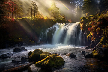 waterfall in rainbow