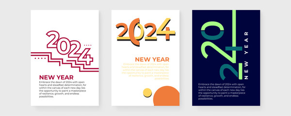 Colorful colourful vector abstract minimal modern happy new year 2024 greeting card