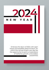 Red black and white vector abstract minimal modern happy new year 2024 greeting card