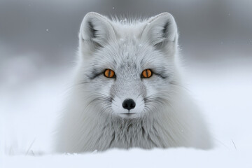 An Arctic fox expertly camouflaged in the snowy silence of its surroundings - obrazy, fototapety, plakaty