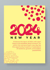 Red and yellow vector minimalist 2024 set of happy new year greeting card abstract geometric typography design