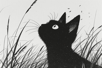black cat, handdraw，Japanese comics，anime style