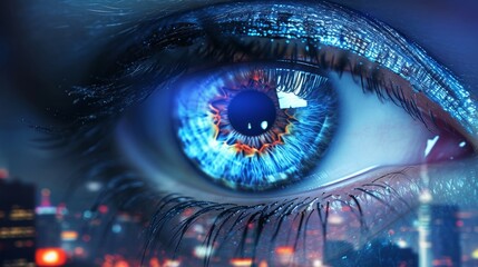 Close up of human eye with cyber vision concept.