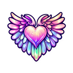 Colorful heart with wings. Romantic love lovesickness symbol. transparent png background