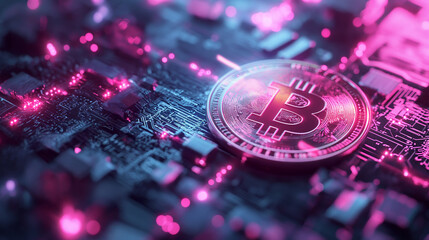 bitcoin cryptocurrency mining technology, digital background.