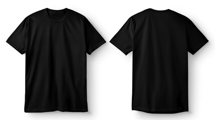 plain black t-shirt front and back white background mockup.