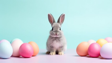 Fototapeta na wymiar Classic minimalism meets Easter joy with a high-quality photo of the Easter bunny on a bright background, balanced lighting, professional style