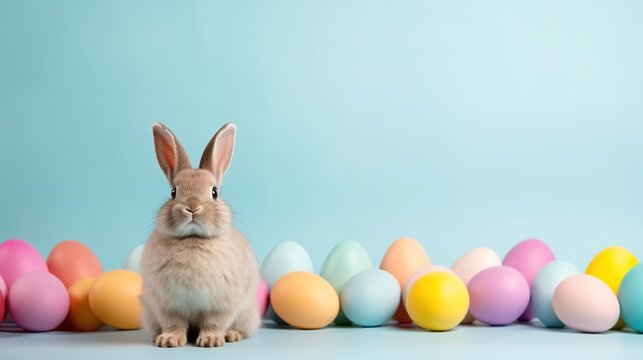 Classic minimalism meets Easter joy with a high-quality photo of the Easter bunny on a bright background, balanced lighting, professional style