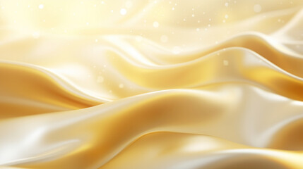 Obraz premium Luxurious golden silk fabric waves with sparkling light particles, conveying a sense of elegance and premium quality.