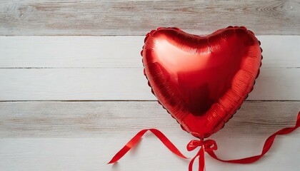 Valentine's Whimsy: Top View of Heart-Shaped Balloon on Wood