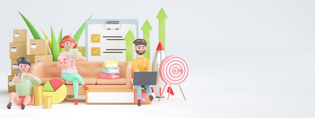 Business team working to success. target of business, Data Analysis chart increase profit. Financial success and growth concept, 3d illustration.