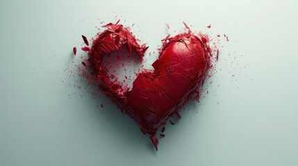  a heart shaped piece of red paint with a bite taken out of the middle of the heart, on a white background.