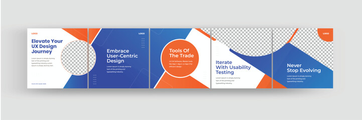 How to be better ux designer media carousel, Linkedin and Instagram carousel template for design coach, EPS vector illustration.