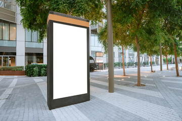 Blank electronic advertising poster with blank space screen for text message or promotional content, clear banner in urban setting, empty poster, public information billboard