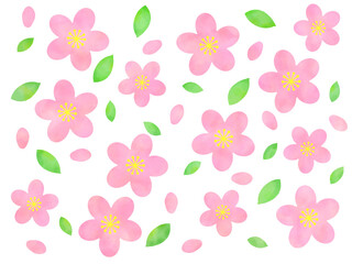 水彩風ピンクの花を散りばめた背景イラスト