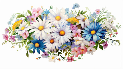 beautiful flower background with colorful chamomile decorative illustration on white background
