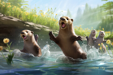 otter in the river