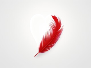 Red feather on white background, flat style