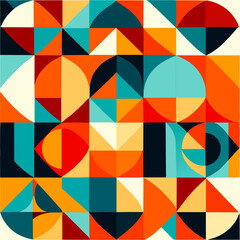 Bauhaus geometric pattern background. Abstract bauhaus style wallpaper. Colorful Bauhaus mosaic design pattern. Modern bauhaus mural print. Scandinavian minimalistic decorative ornament pattern.