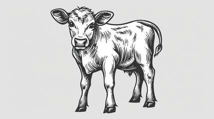  a black and white drawing of a cow standing in front of a white background with a black and white drawing of a cow standing in front of a white background.