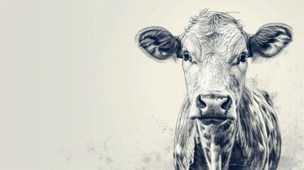  a black and white photo of a cow's face with a blurry look on it's face. - obrazy, fototapety, plakaty