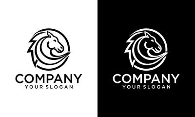Horse Head Line Logo Icon Design. The horse head logo icon is designed in mono style on a bright background - obrazy, fototapety, plakaty
