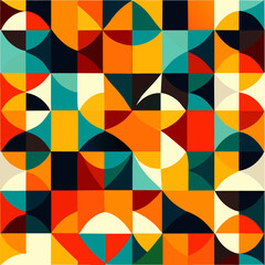 Bauhaus geometric pattern background. Abstract bauhaus style wallpaper. Colorful Bauhaus mosaic design pattern. Modern bauhaus mural print. Scandinavian minimalistic decorative ornament pattern.