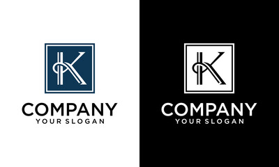 Creative K capital letter enclosed in a square. . Overlapping with shadows monogram, logo, emblem. Trendy design.