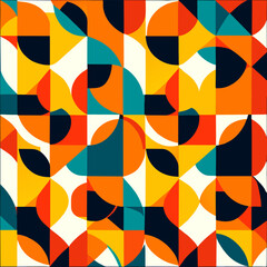 Bauhaus geometric pattern background. Abstract bauhaus style wallpaper. Colorful Bauhaus mosaic design pattern. Modern bauhaus mural print. Scandinavian minimalistic decorative ornament pattern.