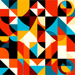 Bauhaus geometric pattern background. Abstract bauhaus style wallpaper. Colorful Bauhaus mosaic design pattern. Modern bauhaus mural print. Scandinavian minimalistic decorative ornament pattern.