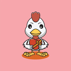 Cute chicken with chocolate box cartoon illustration