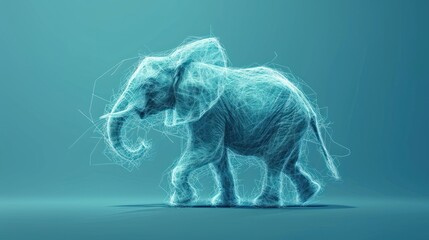  an elephant that is standing in the middle of a blue background with lines coming out of it's trunk.