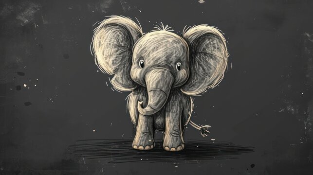 a drawing of an elephant with a sad look on it's face, standing in a puddle of water.