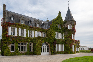 Views of wine domain or chateau in Haut-Medoc red wine making region, Margaux village, Bordeaux,...