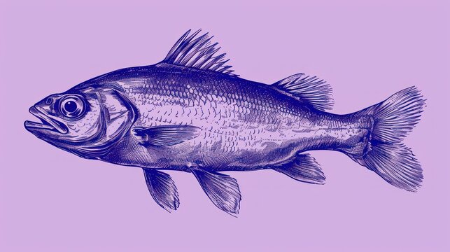 recommend clip art:  a drawing of a fish in blue ink on a light purple background with a black outline on the bottom of the image.