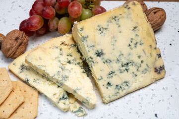 Cheese collection, English cow milk semi-soft, crumbly old stilton blue cheese