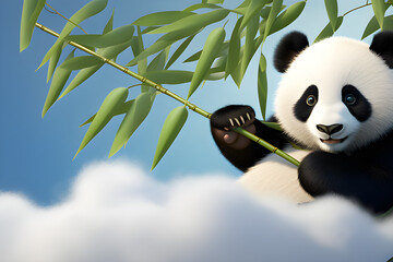 Cute panda eating a bamboo branch, generative ai