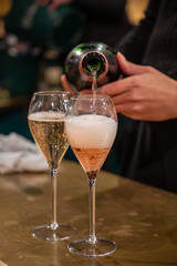 Tasting of sparkling wine champagne on winter weekend festival in December on Avenue de Champagne, Epernay, Champagne region, France