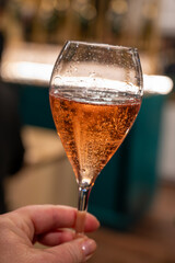 Tasting of sparkling wine champagne on winter weekend festival in December on Avenue de Champagne, Epernay, Champagne region, France