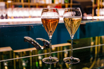 Tasting of sparkling wine champagne on winter weekend festival in December on Avenue de Champagne, Epernay, Champagne region, France