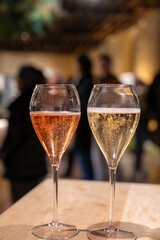 Tasting of sparkling wine champagne on winter weekend festival in December on Avenue de Champagne, Epernay, Champagne region, France