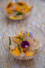 Degustation appetisers for visitors made by great chefs of high cuisine French restaurants, winter festival, Avenue de Champagne, Epernay, France