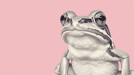  a black and white photo of a frog on a pink background with a caption in the middle of the image. - obrazy, fototapety, plakaty