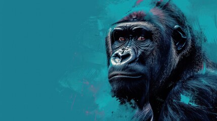  a digital painting of a gorilla with red eyes and a black back with a red stripe on it's chest.