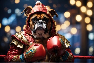 Dog boxer costume, wearing glove