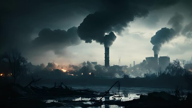 The acrid scent of industrial smoke fills the air, a haunting reminder of the damage being done to our planet.
